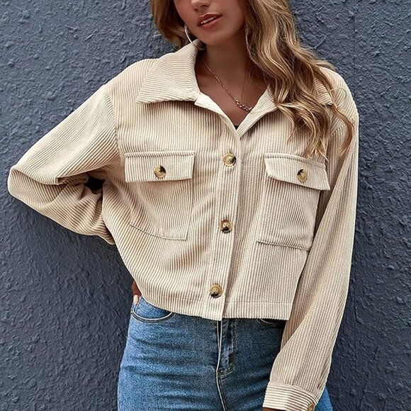 Corduroy trucker jacket shacket button up pocket - Picture 1 of 4